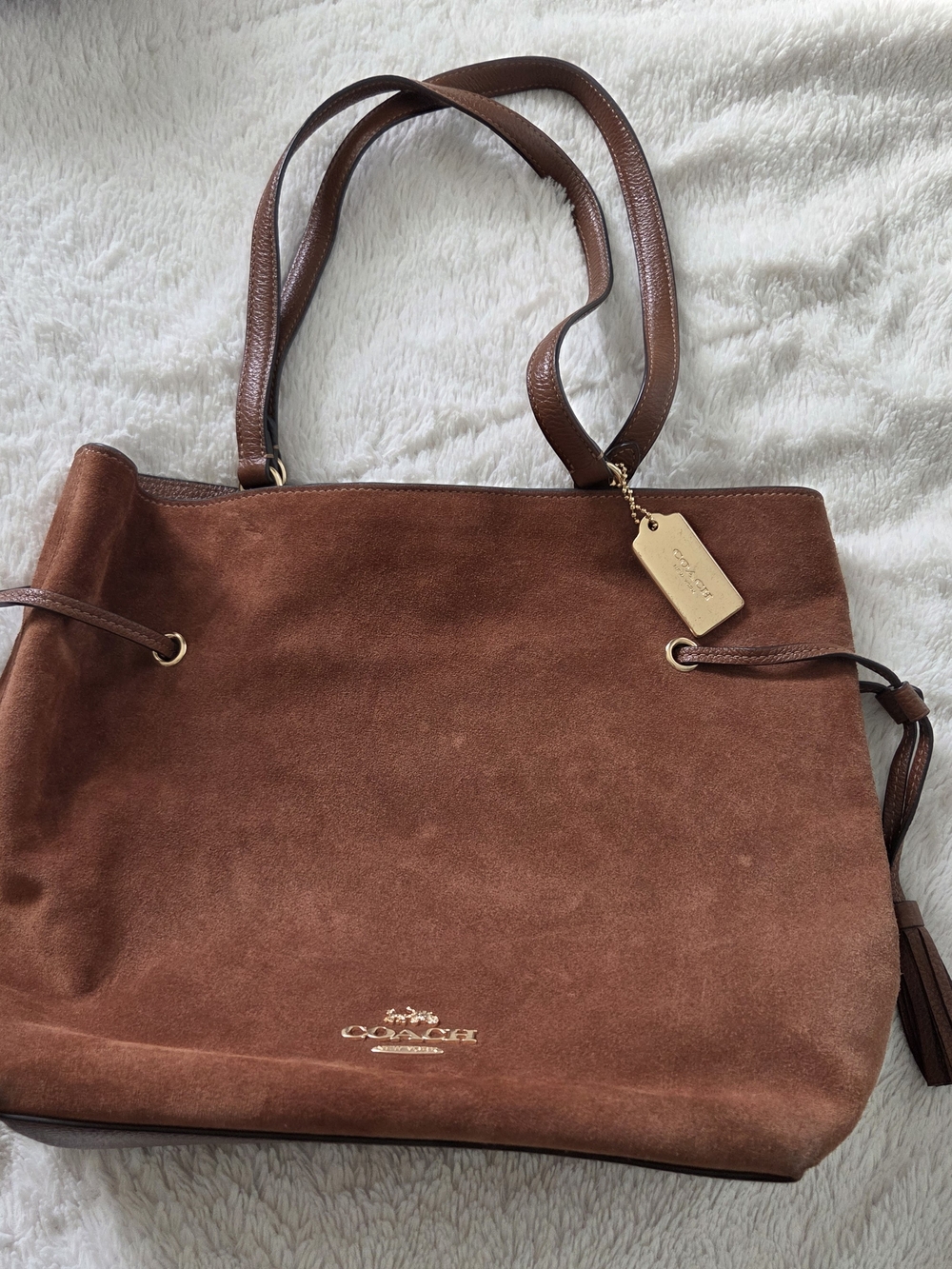 Coach Suede Tote Bag in Brown